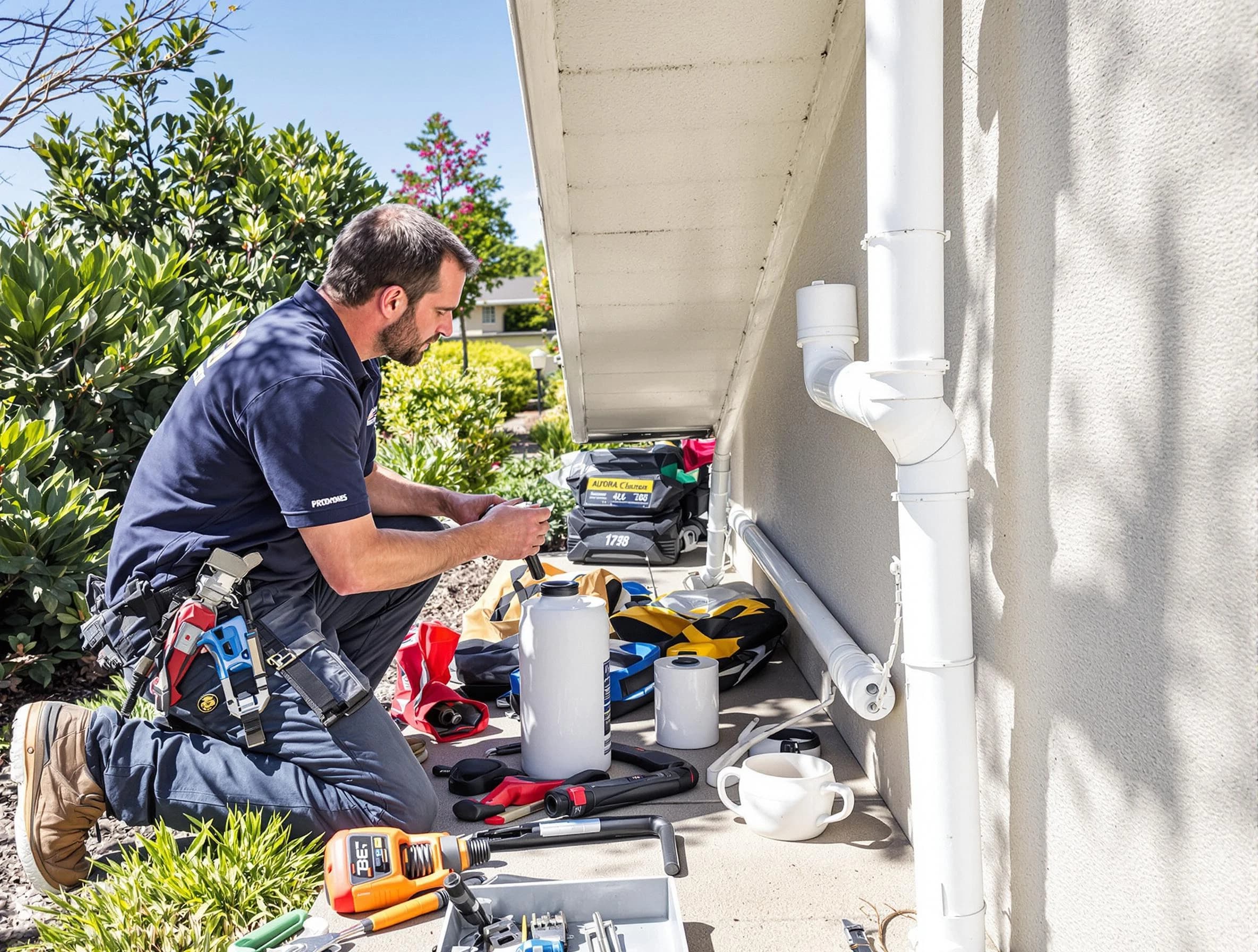 Strongsville Roofing Company expert fixing a downspout in Strongsville, OH