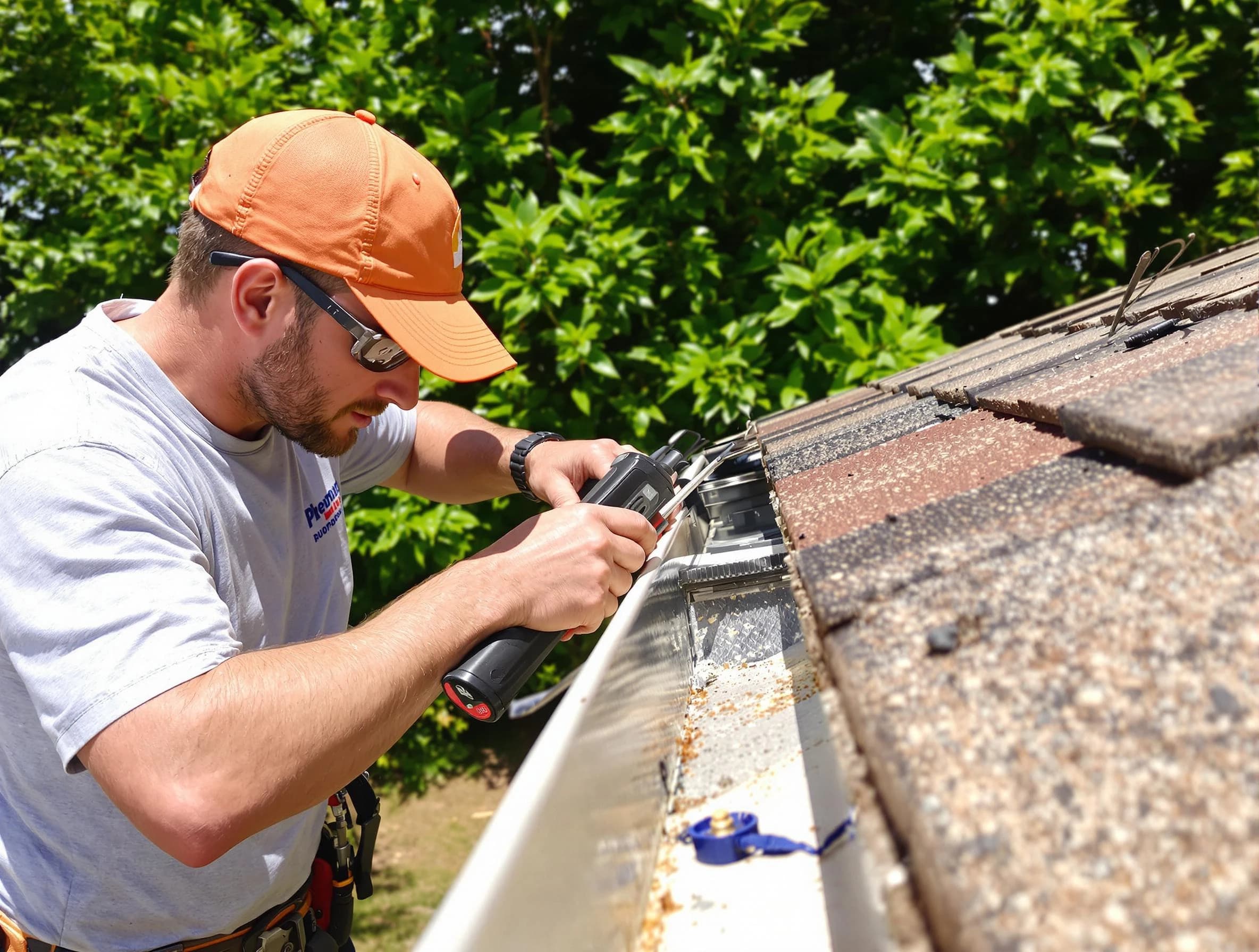 Strongsville Roofing Company specialists conducting a gutter repair in Strongsville, OH