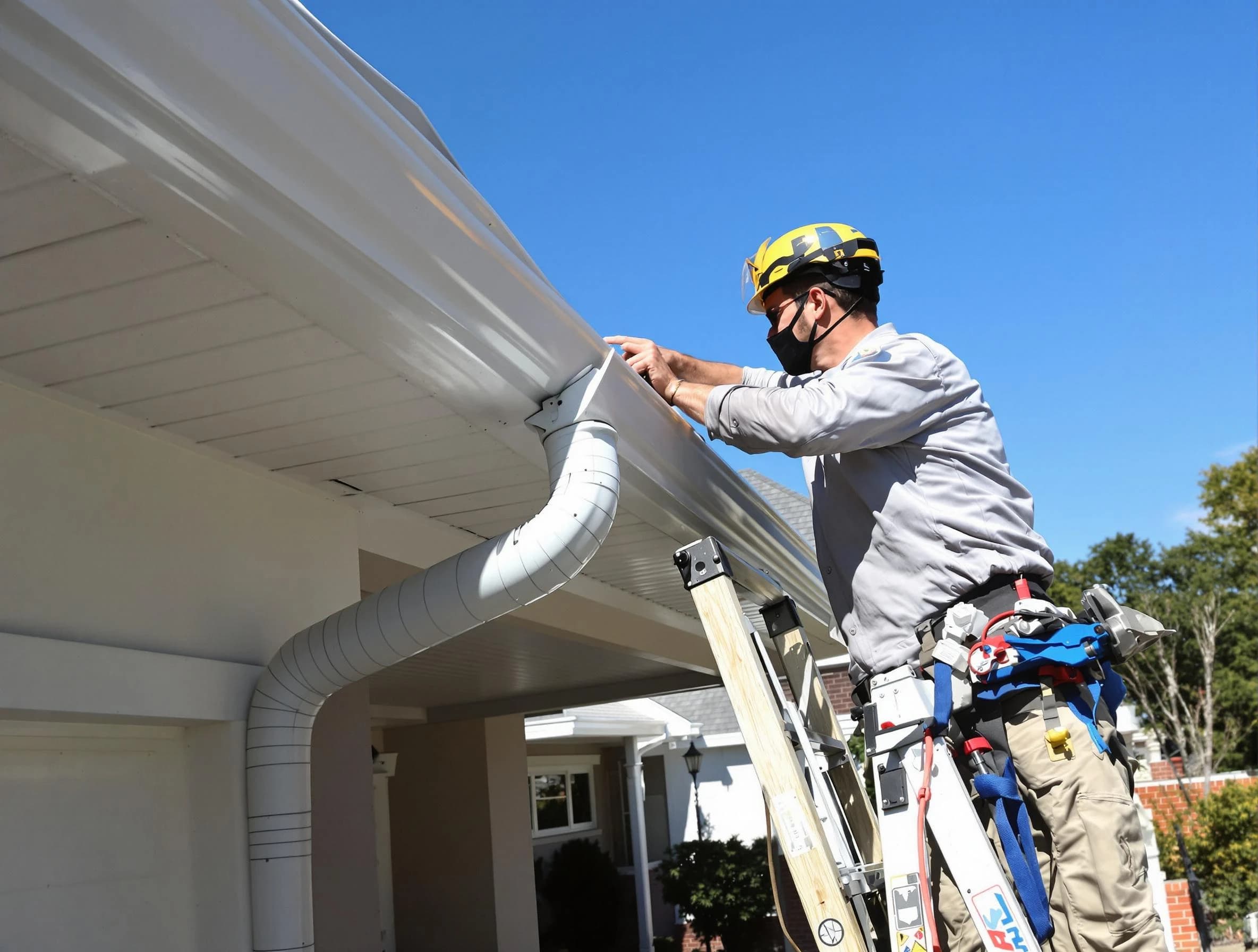 Close-up on a freshly sealed gutter joint by Strongsville Roofing Company in Strongsville, OH