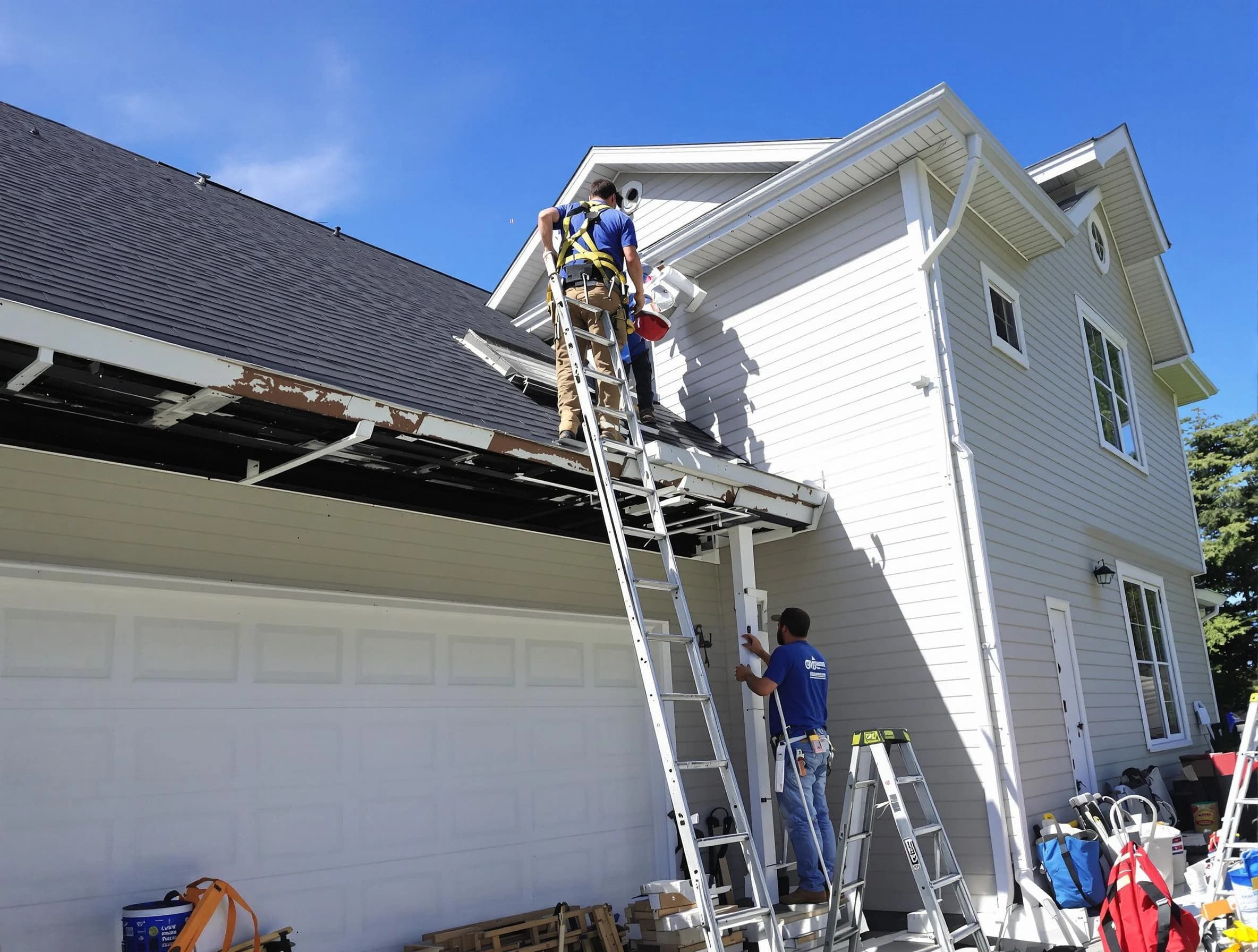 Newly replaced gutters by Strongsville Roofing Company in Strongsville, OH