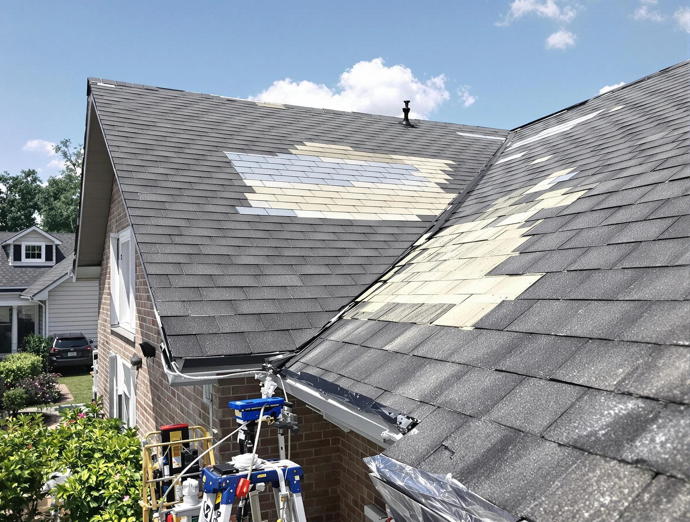 Close-up of roof repairs by Strongsville Roofing Company in Strongsville, OH