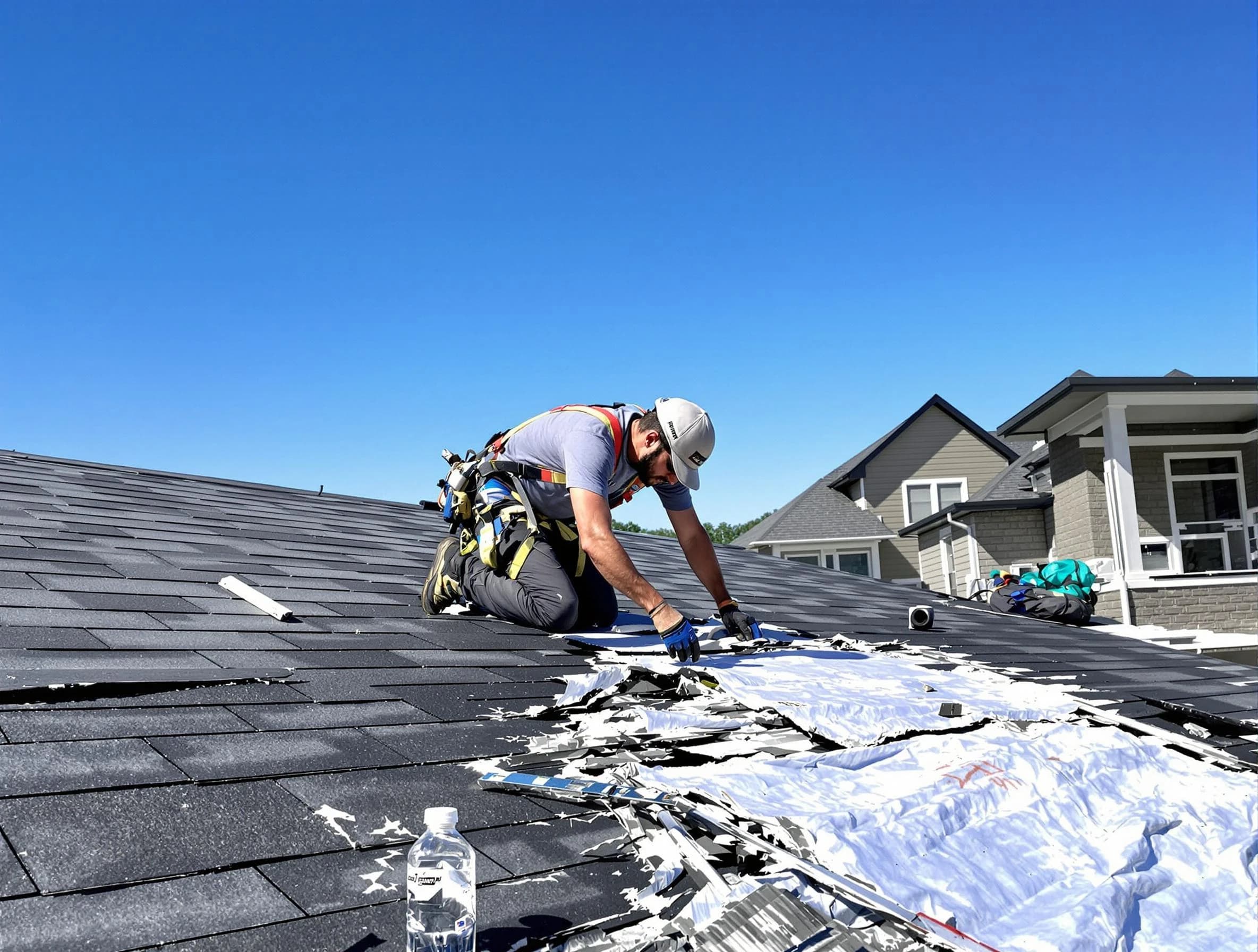 Strongsville Roofing Company repairing a roof section in Strongsville, OH