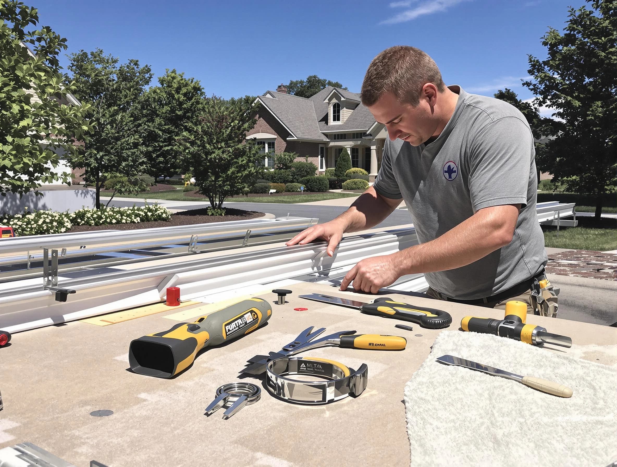 Freshly installed seamless gutter by Strongsville Roofing Company in Strongsville, OH