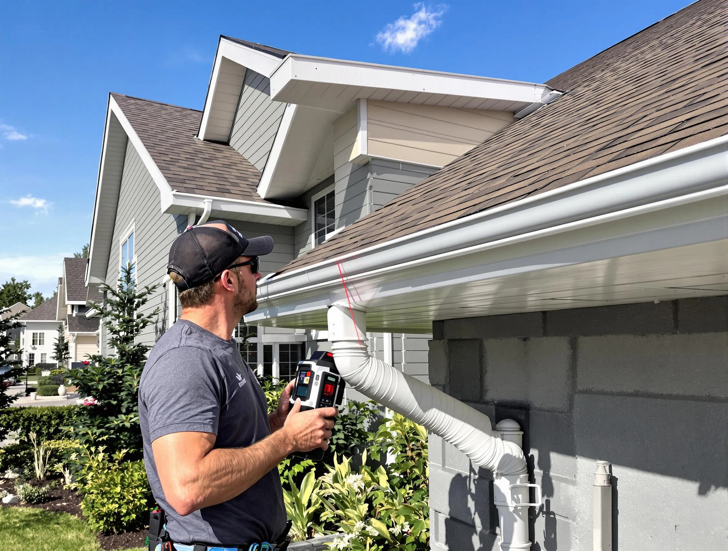 Strongsville Roofing Company installing seamless gutters in Strongsville, OH